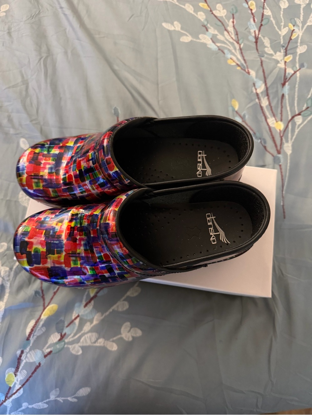 Dansko Multicolor Mosaic Clogs in Black Trim